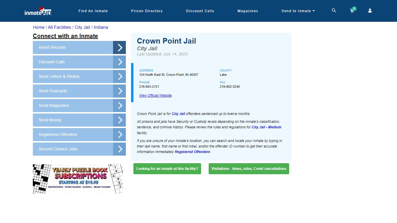 Crown Point Jail | Inmate Locator